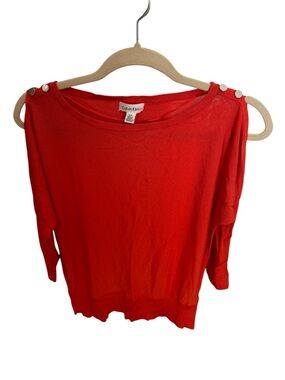 Calvin Klein Blood Orange  Button-Accent Long Sleeve Top
